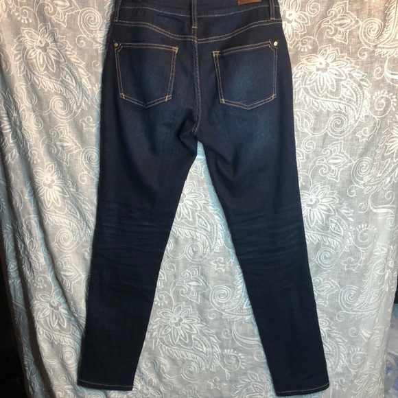 Anthro Pilcro Dark Wash Skinny Jeans w/Gold Button - Picture 3 of 9